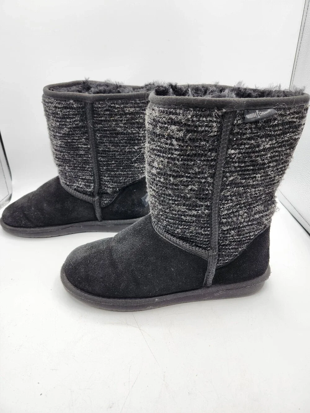 Minnetonka Black Faux Suede & Knit Fur-Lined Winter Boots